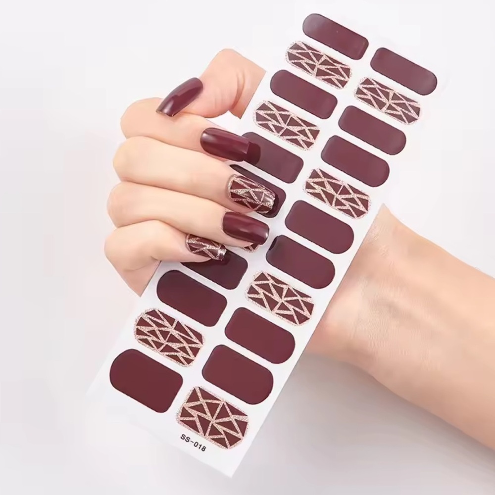 Burgundy Geometric Nail Wraps - Unbranded